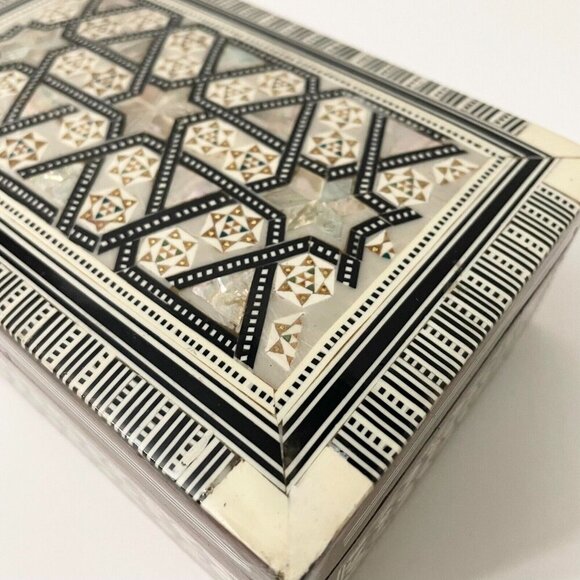 Vintage Wooden Jewelry Box Micro Mosaic Unmarked - Picture 3 of 16